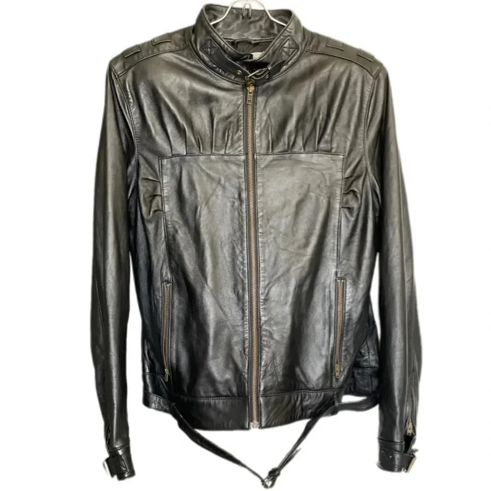 Metro 7 Vintage 90s Black Leather Biker Jacket Full Zip Women’s 12
